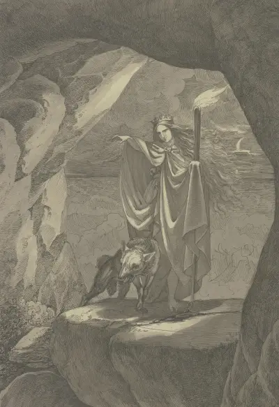 Goddess with wolf av Ferdinand Fellner