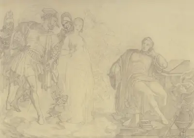 Goethe vid skrivpulten, föreställande sig figurerna i sin Faust av Ferdinand Fellner