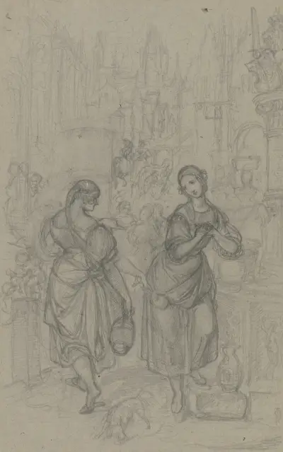 Gretchen und die Nachbarin am Brunnen von Ferdinand Fellner