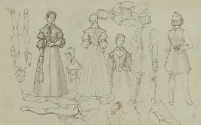 Studieblad; modefigurer av Ferdinand Fellner