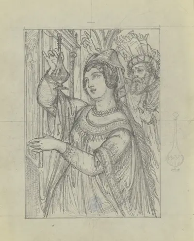 Kvinna, halvfigur (utkast till almanacksbilder) av Ferdinand Fellner