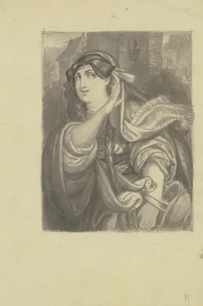 Półpostać kobieca (szkic do ilustracji almanachowych) – nr 1, Ferdinand Fellner