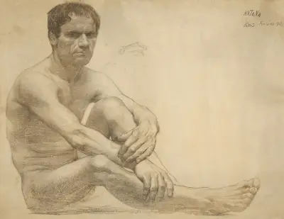 Study of a sitting male nude av Ferdinand Katona