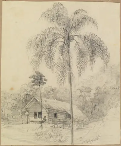 Blockhus och palm (med staffage) av Ferdinand Keller