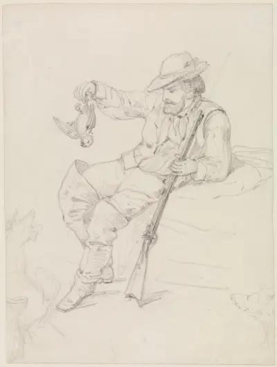 Sittande jägare med skjuten fågel av Ferdinand Keller