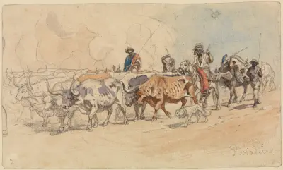 Drivare på mulåsnor med en buffelhjord av Ferdinand Keller