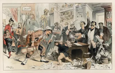 The return of the ‘prodigal father’ at the ‘Puck’ office – drawn by himself av Joseph Ferdinand Keppler