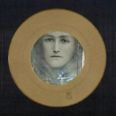 Brązowe oczy i niebieski kwiat, 1905 – Nr. 2, Fernand Khnopff