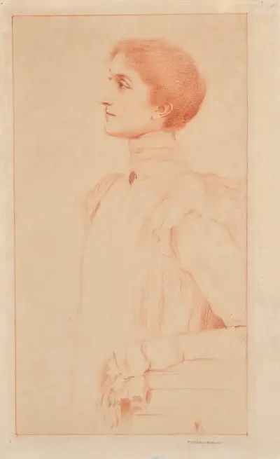 Porträtt av Marie Verdussen i byst, i profil av Fernand Khnopff