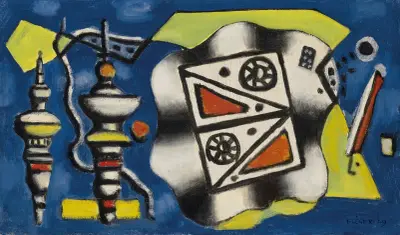 Komposition på blå bakgrund av Fernand Léger
