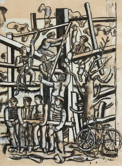 Les Constructeurs au vélo av Fernand Léger