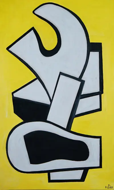 Väggmålning på gul bakgrund av Fernand Léger