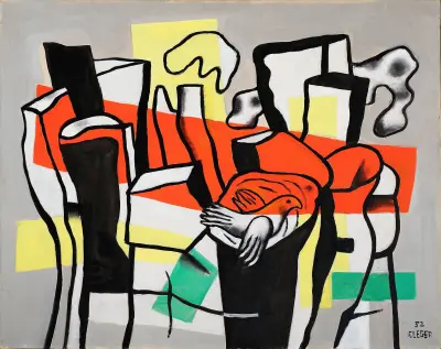 En fågel framför trädstammarna av Fernand Léger