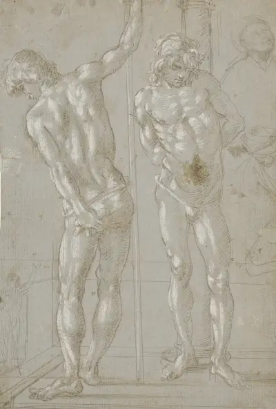 Studies of Christ at the Column, a Nude from Behind, and Various Figures av Filippino Lippi