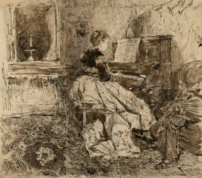 Cecilia de Madrazo Playing the Piano av Mariano Fortuny Marsal