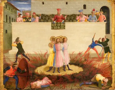 Saints Cosmas and Damian and their Brothers Surviving the Stake av Fra Angelico