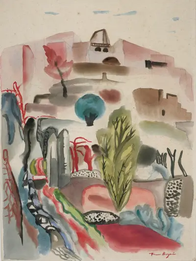 Hill with cypresses av Frances Hodgkins