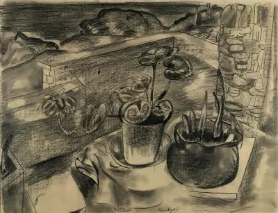 Still life in landscape, Bodinnick, Cornwall av Frances Hodgkins