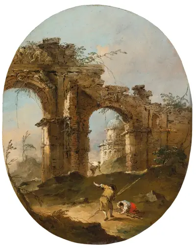 An Architectural Capriccio With Figures By A Ruined Arch av Francesco Guardi