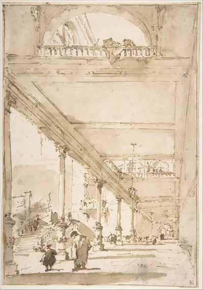 Arkitektonisk capriccio; en palatskolonnad av Francesco Guardi