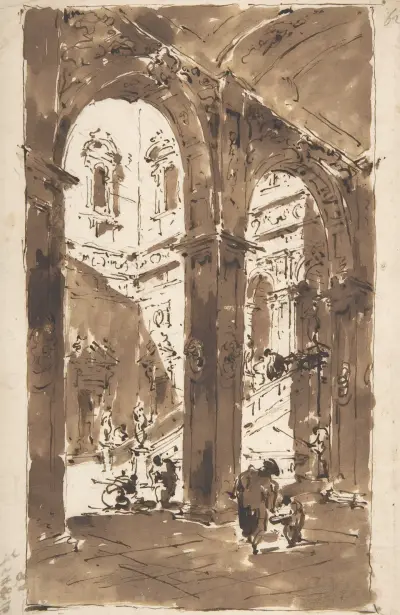 Kaprys architektoniczny; Dziedziniec pałacu, Francesco Guardi