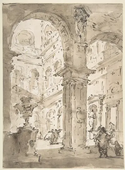 Arkitektonisk capriccio; Gårdsplanen på ett palats av Francesco Guardi