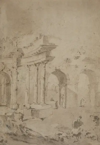 Capriccio med romerska ruiner av Francesco Guardi
