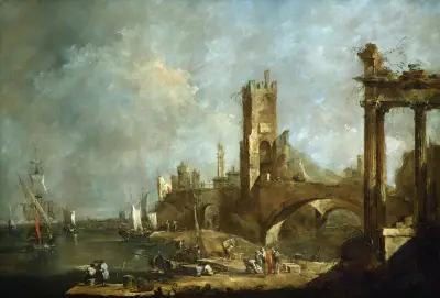 Capriccio of a Harbor av Francesco Guardi
