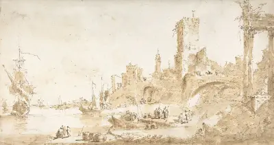 Kapris med hamn och klassiska ruiner av Francesco Guardi