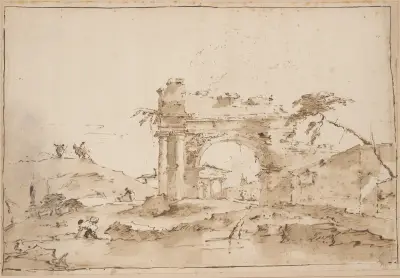 Capriccio med romerska ruiner av Francesco Guardi