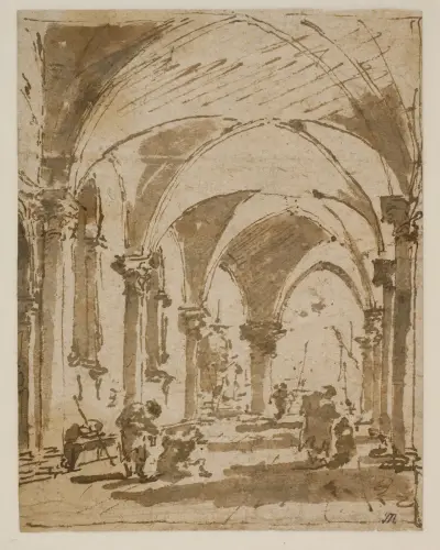 Dogepalatsets valvgång mot Piazzettan av Francesco Guardi