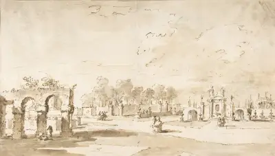 Gardens of the Villa Correr, near Strà av Francesco Guardi