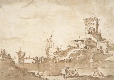 Lago Capriccio med torn av Francesco Guardi