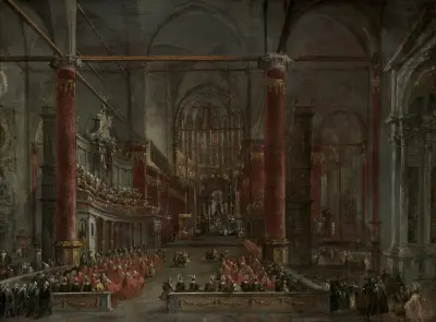 Pontifical Ceremony in SS. Giovanni e Paolo, Venice, 1782 av Francesco Guardi