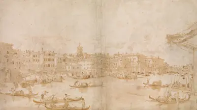 Canal Grande ovanför Rialtobron av Francesco Guardi