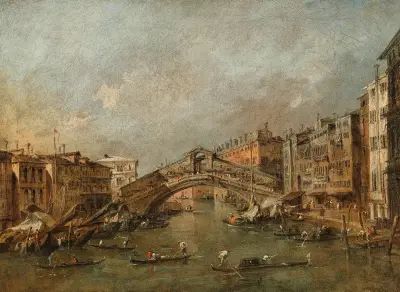 The Rialto Bridge and the Riva del Vin, Venice av Francesco Guardi