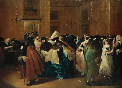 The Ridotto In Venice With Masked Figures Conversing av Francesco Guardi