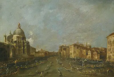 Venedig, en fest på Canal Grande nära Santa Maria della Salute av Francesco Guardi