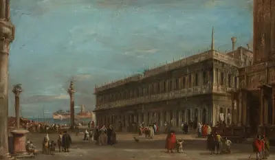 Venice, a view of the Piazzetta toward the Libreria, with the eastern tip of the Giudecca beyond av Francesco Guardi