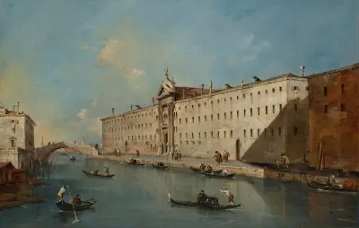 Venice, the Rio Dei Mendicanti looking North with the church of San Lazzaro dei Mendicanti av Francesco Guardi