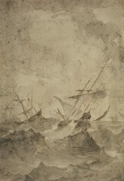 Två segelbåtar på stormigt hav av Francesco Guardi