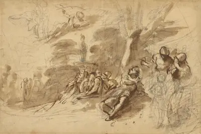 Iris appearing to Turnus; study of a Helmet av Pier Francesco Mola