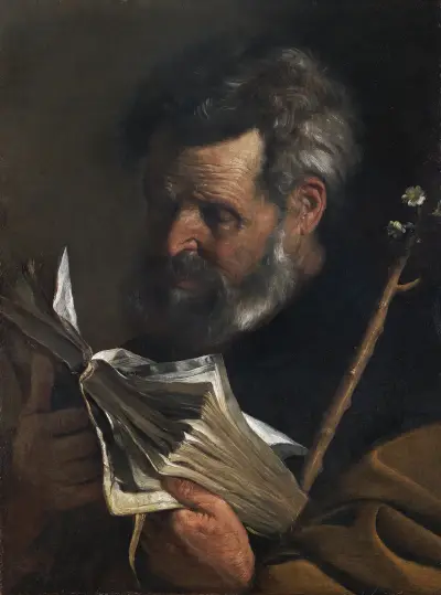 Saint Joseph Reading A Book And Holding A Flowering Staff av Pier Francesco Mola