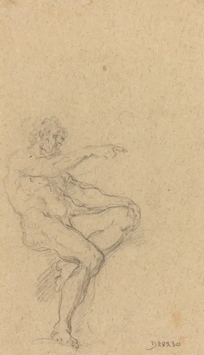 Sittande naken man som pekar åt höger av Francesco Solimena