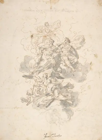 Grupp av allegoriska figurer; skiss till takdekoration av Francesco Solimena