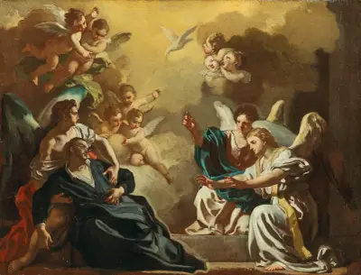 Saint Philip Neri receiving the Holy Spirit in the Catacombs of Saint Sebastian av Francesco Solimena