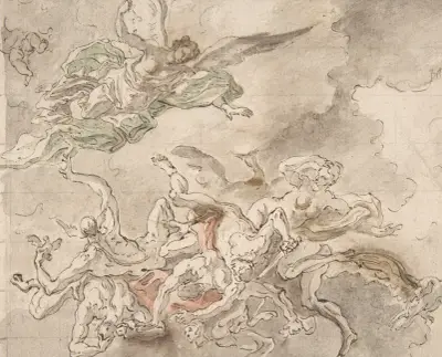 Studie till Simon Magus fall, S. Paolo Maggiore, Neapel av Francesco Solimena