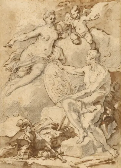 Venus Receiving from Vulcan the Arms of Aeneas av Francesco Solimena