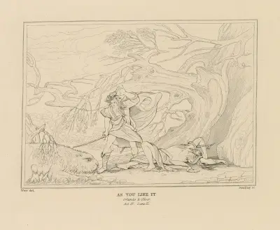 As you like it, act IV, scene III, a forest–Orlando and Oliver av William Francis Starling