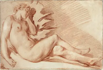 A reclining female nude av François Boucher